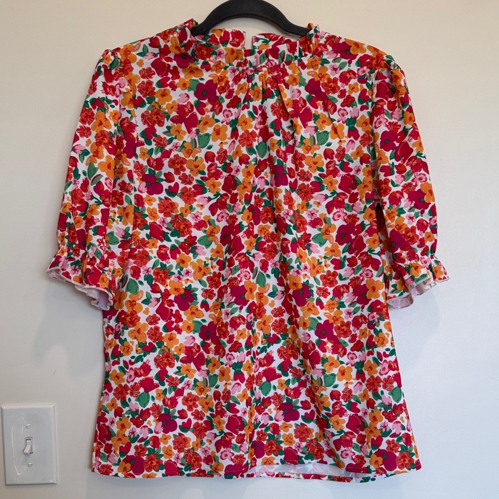 Dirass Floral Ruffle Sleeve Top Size Large